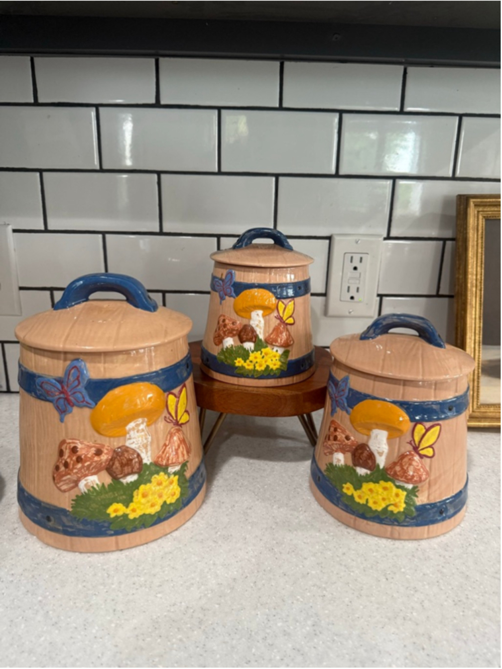 1970s Vintage Mushroom Butterfly Canister Set